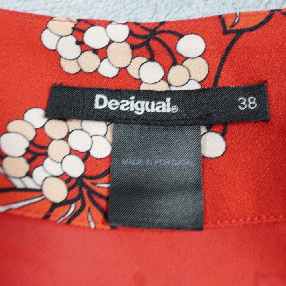 Desigual Floral Shift Dress Womens EU 38 M Red V Neck Short Sleeve Lined Office - Picture 5 of 16